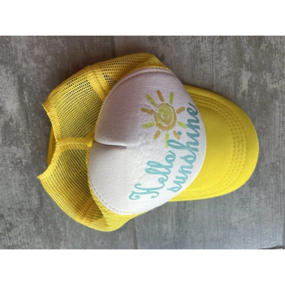 HELLO SUNSHINE Summer Beach Yellow Baby Toddler Trucker Hat 45-50cm 1-3 yrs NEW